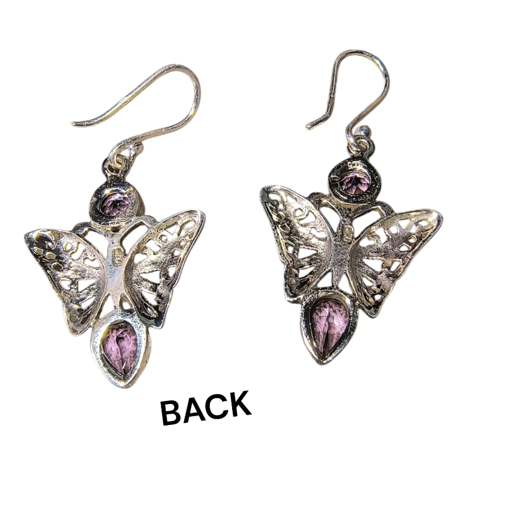 Sterling Silver Filigree Butterfly Earrings with Amethyst Gemstones - Picture 6 of 9